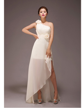 Sexy A-line One Shoulder Asymmetric Chiffon Long Bridesmaid Dresses