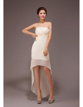 Unique Sheath Asymmetric High-Low Strapless Chiffon Bridesmaid Dresses