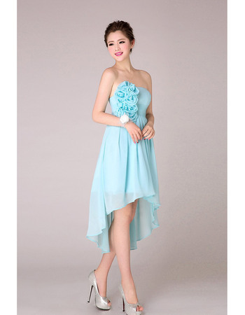 Sexy Romantic Emipre High-Low Pleated Chiffon Strapless Blue Bridesmaid Dresses for Summer Wedding