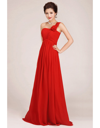 Affordable One Shoulder Floor Length Chiffon Empire Bridesmaid Dresses