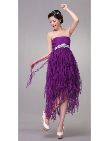 Nice Draped Empire Strapless Tea Length Organza Cocktail Party Dresses