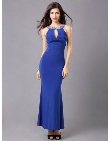 Sexy Sheath/ Column Beaded Neck Ankle Length Formal Evening Dresses with Keyhole