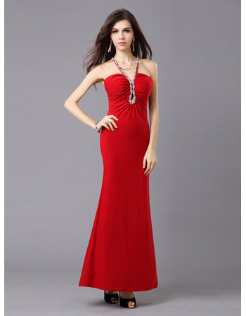 Sexy Beaded Spaghetti-strap V-Neck Ankle Length Evening Dresses with Keyhole