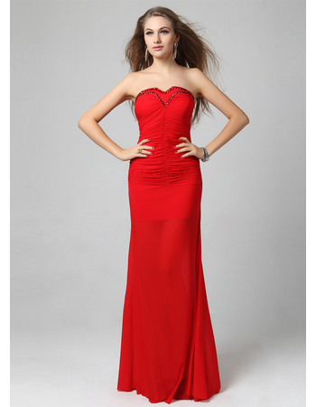Sexy Column/ Sheath Sweetheart Chiffon Formal Evening Dresses with Ruched Bodice