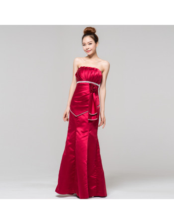 Unique Ruched Strapless Sleeveless Satin Formal Evening Dresses with Crystal Detail