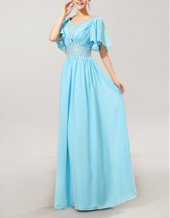 Excellent V-Neck Floor Length Chiffon Mother of the Bride/ Groom Dresses with Flutter Sleeves