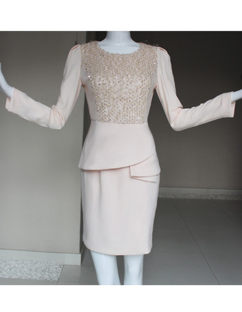 Stylish Beaded Sheath Knee Length Chiffon Mother of the Bride/ Groom Dresses with Long Sleeves