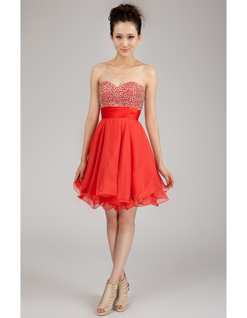 Morden A-Line Sweetheart Short Chiffon Homecoming Dresses with Rhinestone Embellished