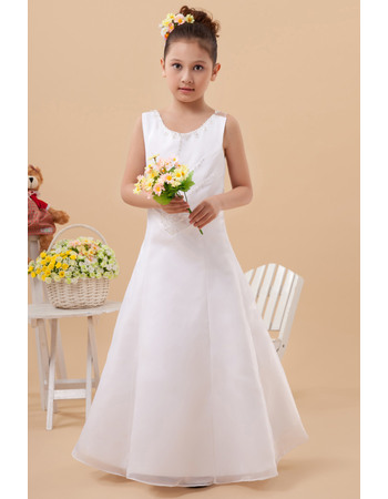 Fashionable Beaded Scoop Neckline Organza Floor Length First Communion Flower Girl Dresses with Illusion Back