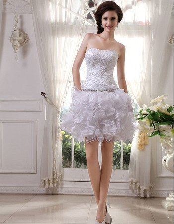 Luxury and Shimmering Beaded Short Wedding Dresses with Ruched Tiered Skirt