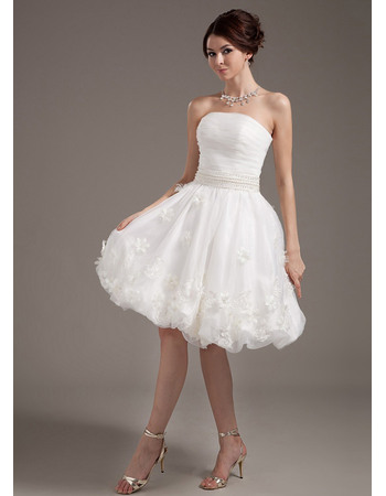 Romantic Ruching Strapless Wedding Dresses with Bubble Hem and 3D-flowers Detail