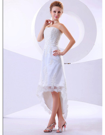 Delicate Beaded Appliques Strapless High-Low Satin Tulle Wedding Dresses