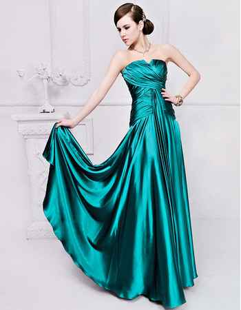 Simple Strapless Floor Length Pleated Evening Party Dresses