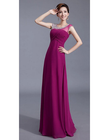 Enchanting Illusion Neckline Pleated Chiffon Evening Party Dresses with Beaded Crystal Top