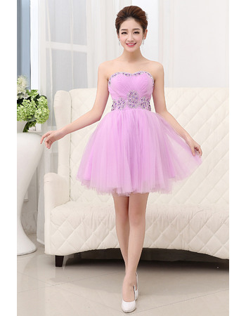Sweet A-Line Sweetheart Mini Tulle Homecoming  Party Dresses wth Beading Rhinestone Detail