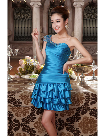 Stylish Sexy A-Line One Shoulder Short Satin Homecoming/ Party Dresses