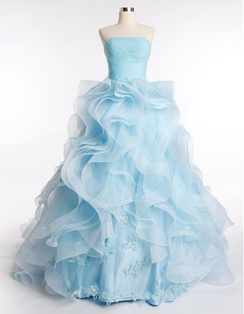 Gorgeous Beaded Applique Ball Gown Prom Quinceanera Dresses with Ruched Bodice and Ruffle Tiered Skirt