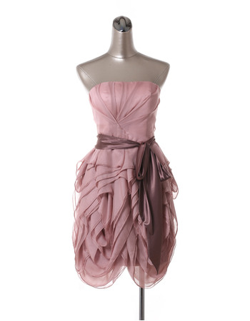 Affordable Sexy Strapless Short Chiffon Tiered Homecoming Dresses
