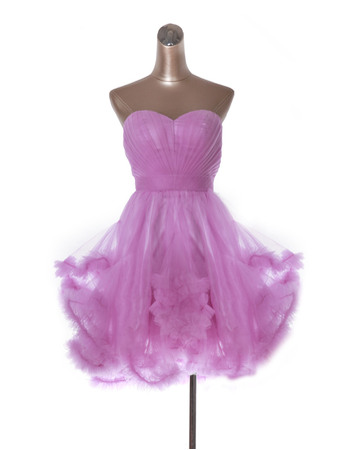 Inexpensive Cute A-Line Sweetheart Short Tulle Homecoming Dresses/ Discount Pleated Prom Party Dresses with Ruffled