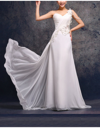 Ethereal Ruched Bodice One Shoulder Chiffon Wedding Dresses with Beaded Fringe