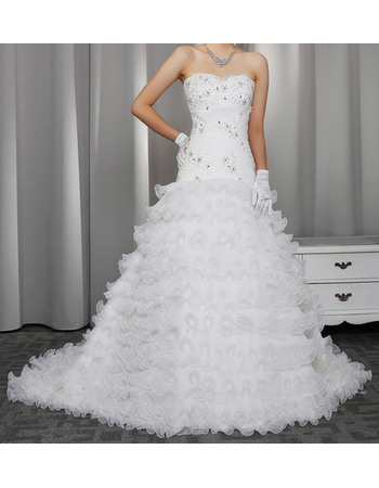 Gorgeous Crystal Beading Sweetheart Organza Wedding Dresses with Breathtaking Layered Skirt