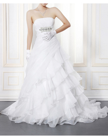 Romantic Strapless Ruched Bodice Organza Wedding Dresses with Breathtaking Layered Skirt