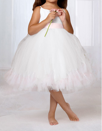 Cute Ball Gown Spaghetti Straps Knee Length Bubble Skirt Tulle Flower Girl Dresses