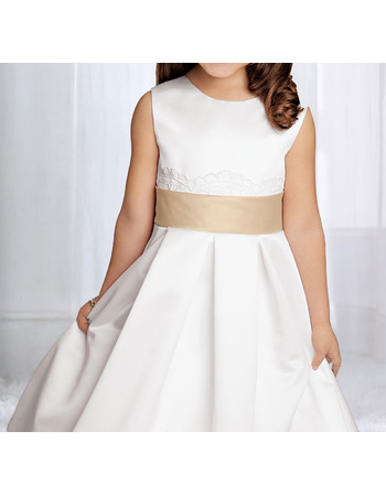 Unique Pretty Ball Gown Satin First Communion Flower Girl Dresses with Ruffled Layered Skirt Back