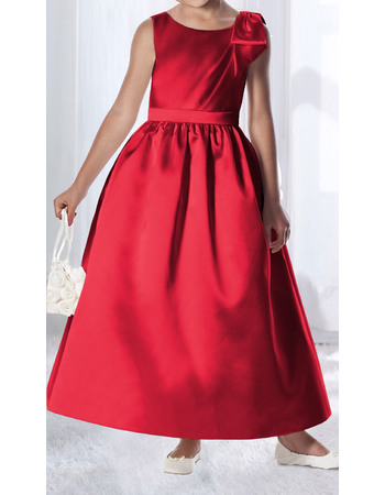 Stylish Ball Gown Round/ Scoop Tea Length Satin Asymmetric Flower Girl/ Easter Dresses