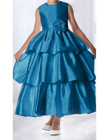 Newest Ball Gown Round/ Scoop Tea Length Layered Skirt Empire Flower Girl/ Little Girls Party Dresses