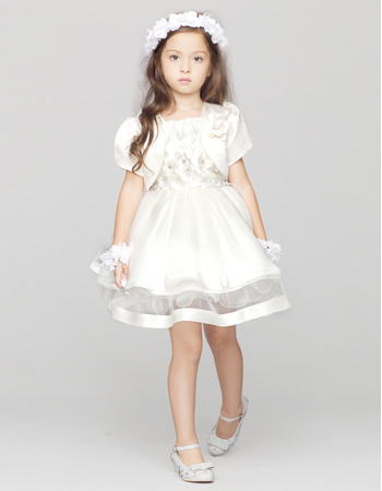 Affordable Ball Gown Short Satin Spaghetti Straps Tulle First Communion Dresses with Jackets and Crystal Detailing