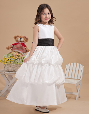 Simple Ball Gown Ankle Length Taffeta First Communion Flower Girl Dresses with Layered Skirt