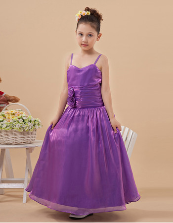 Affordable Beautiful Ball Gown Spaghetti Straps Full Length Taffeta Little Girls Party/ Flower Gril Dresses with Ruching
