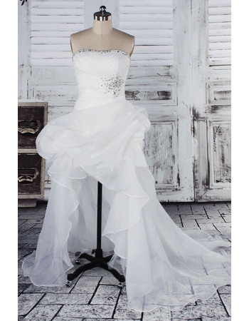 Sexy Beaded Strapless High-Low Asymmetrical Hem Organza Wedding Dresses