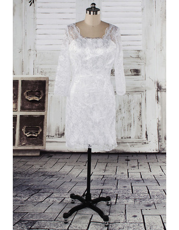 Custom Sheath V-back Reception Lace Wedding Dresses with 3/4 Sleeves
