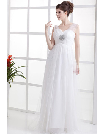 Affordable Elegant Floor Length Tulle Wedding Dresses with Wide Illusion Shoulder Straps
