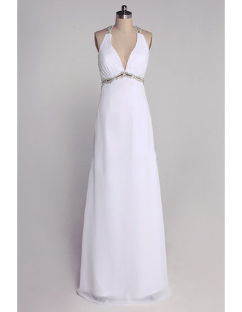 Sexy Plunging V-neck Floor Length Chiffon Wedding Dresses with X-back and Beading