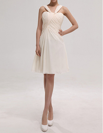 Discount Simple Straps Sleeveless Knee Length Ruched Chiffon Bridesmaid Dresses Under 100