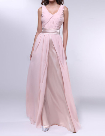 Discount Simple U-neck Pleated Chiffon Evening Dresses with Split Front