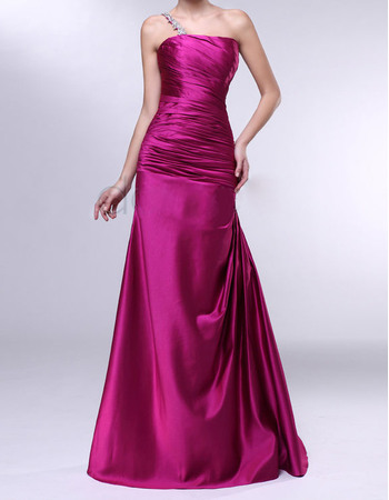 Modern Mermaid/ Trumpet One Shoulder Pleated Satin Evening Party Dresses
