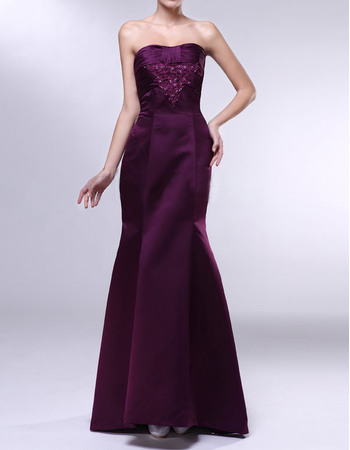 Modern Mermaid/ Trumpet Strapless Satin Evening Party Dresses with Beaded Appliques Detail