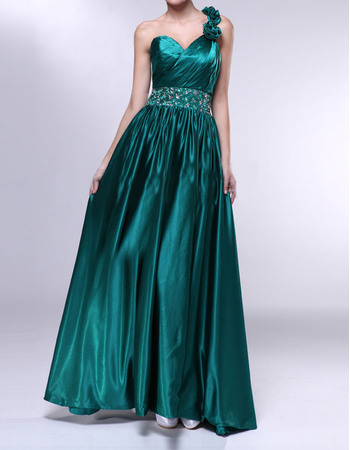 Perfect One Shoulder Flower Strap Pleated Evening Dresses with Beaded Waist