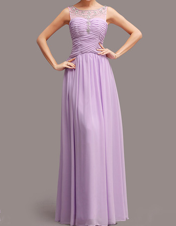Graceful Beaded Illusion Neckline Chiffon Evening Party Dresses with Ruched Bodice