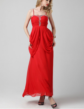 Classy Beading Spaghetti Straps Pleated Chiffon Evening Party Dresses with Side Draping