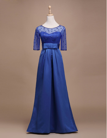 Elegant Beaded Illusion Sweetheart Satin Tulle Evening Mother Dresses with Half Sleeves