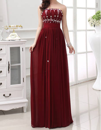 Shimmering Strapless Pleated Chiffon Evening Dresses with Beaded Rhinestone Embellished