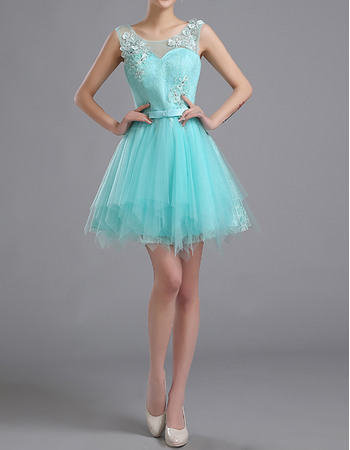 Romantic A-Line Sleeveless Short Tulle & Lace Homecoming Dresses with Floral Appliques