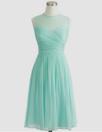 New Arrival Charming Illusion Neckline Short Pleated Chiffon Homecoming Dresses