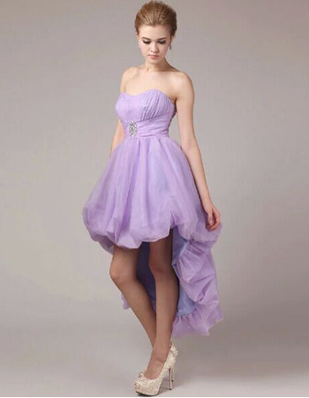 Perfect A-Line Sweetheart Pleated Organza Prom Party Dresses with High-Low Skirt