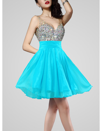 Shimmers Brilliantly Colored Rhinestone Beading Sequined Bodice Short Homecoming Party Dresses